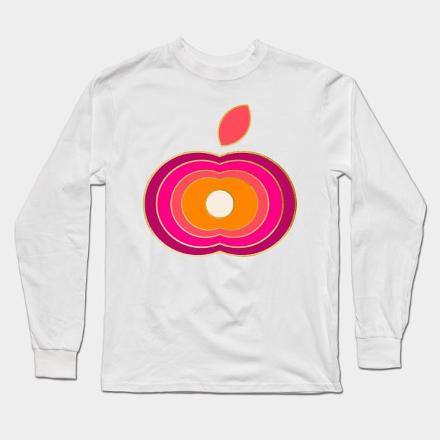 magenta pink and orange retro apple Long Sleeve T-Shirt by Home Cyn Home 